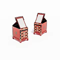 Two Small Red Cabinets With Open Mirror Tops And Drawer Storage