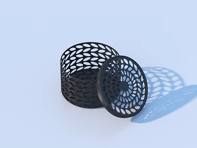 Black Decorative Storage Container With Leaf Pattern And Lid For Home Use 3d model