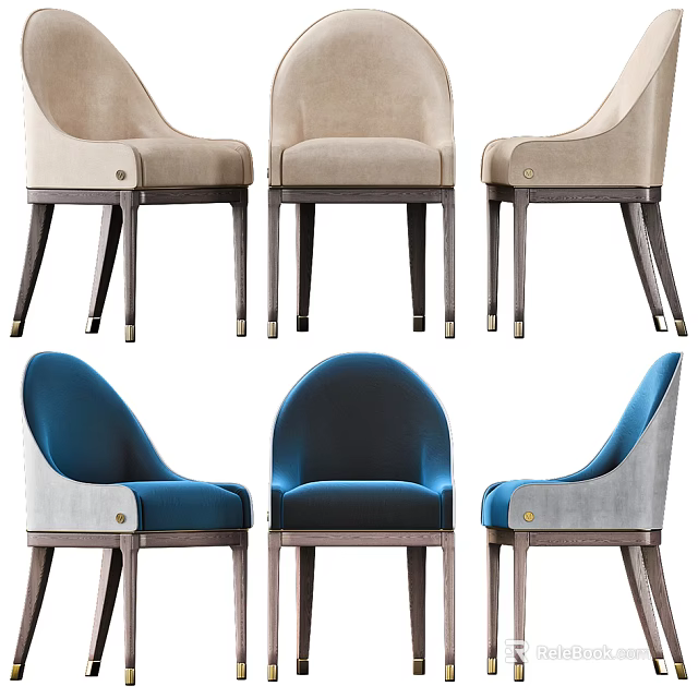 Modern Upholstered Dining Chairs In Beige Blue Gray With Wooden Legs 3d model 
