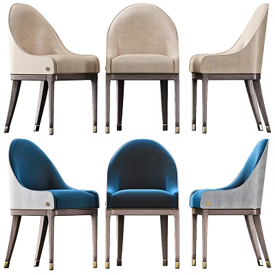 Modern Upholstered Dining Chairs In Beige Blue Gray With Wooden Legs 3d model