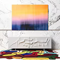 Modern White Sideboard Design With Marble Wall Colorful Abstract Painting And Colorful Rug