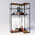 Modern Metal Frame Display Rack with Hanging White Clothes Shoes and Decorations