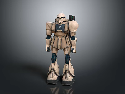 Futuristic Mech Robot Character in Game and Movie With Beige Black Armor Standing Pose 3d model