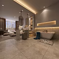 Elegant Modern Hotel Guest Room Interior With King Bed Ambient Lighting And Bathtub