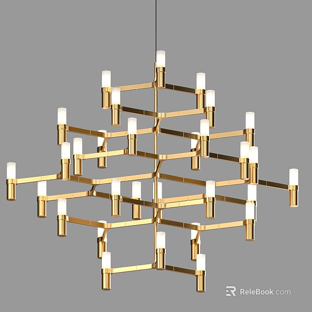 Golden Geometric Chandelier With Multiple Metal Frames And White Bulbs Design 3d model 