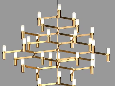 Golden Geometric Chandelier With Multiple Metal Frames And White Bulbs Design 3d model