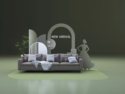 New Arrival Grey Sofa With Pillows Blanket Green Plant And 50 Percent Off 3d model