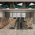 Modern Meeting Room With Ergonomic Chairs Geometric Lighting And Large Windows