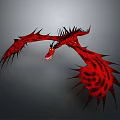 Flying Red Dragon With Spiked Patterned Wings In Dark Gray Background