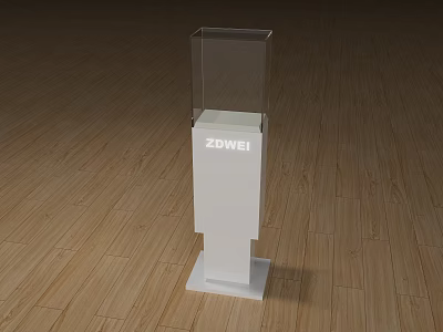 White Display Shelf With Transparent Glass Top And ZOWEI Branded Base 3d model