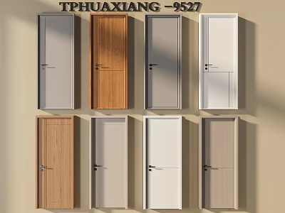 TPHUAXIANG 5527 Series Hinged Doors Featuring Various Colors and Materials Arranged on Wall 3d model