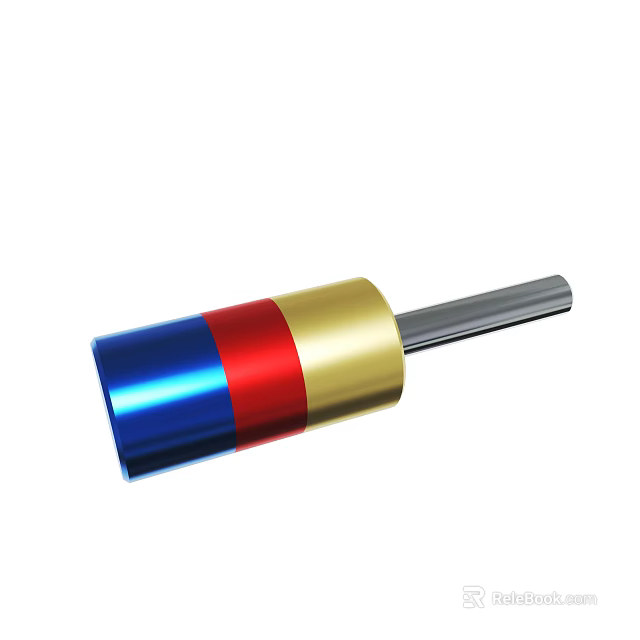 Cylindrical Object With Blue Red Gold Sections And Metal Rod Structure 3d model 