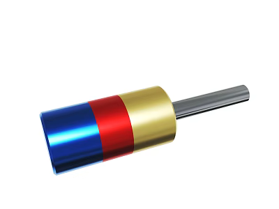 Cylindrical Object With Blue Red Gold Sections And Metal Rod Structure 3d model
