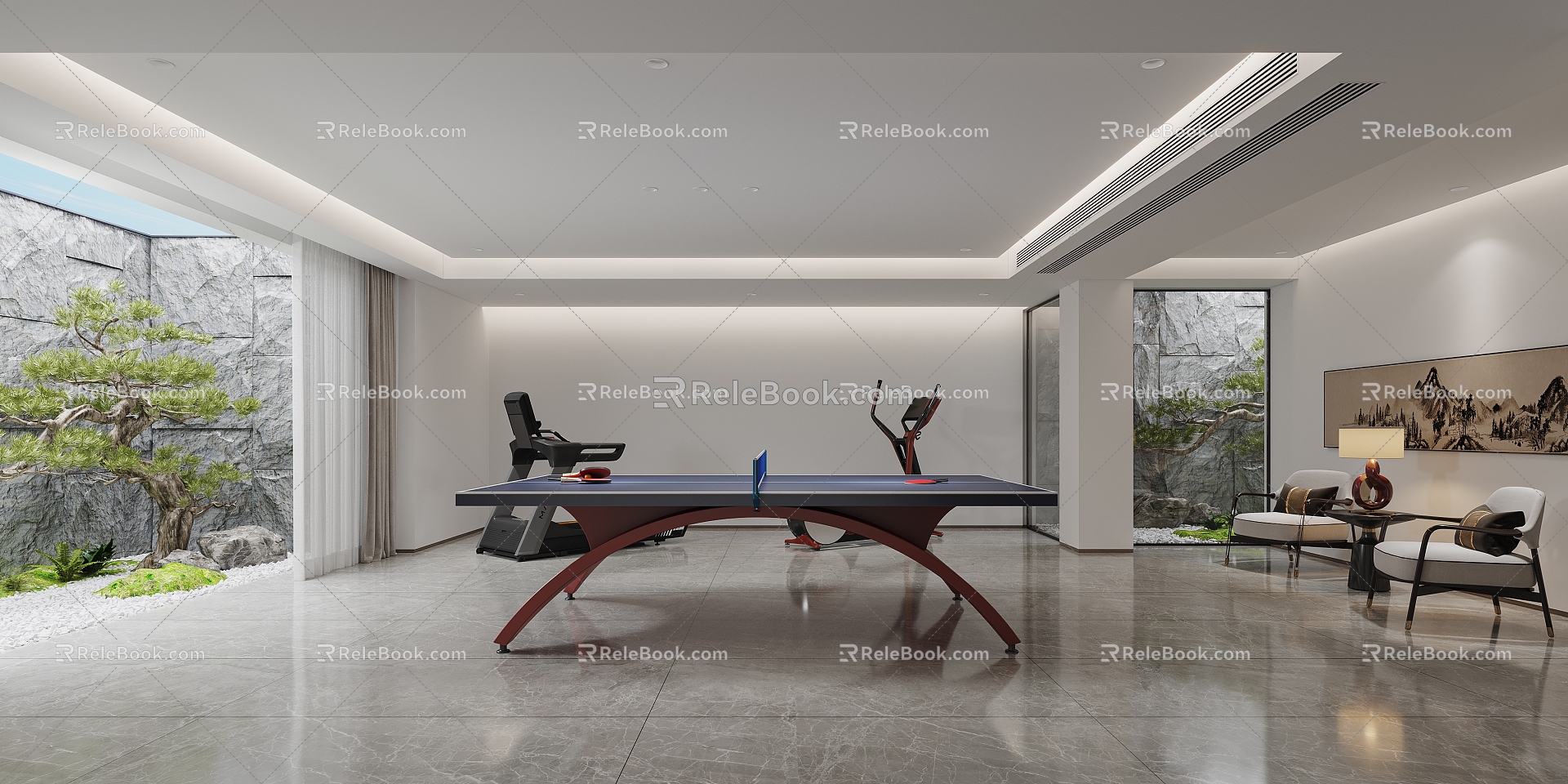 Modern Recreation Room Underground Recreation Room Study 3d model