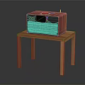 Retro Headphone Speaker System With Wooden Case Black Panel On Wooden Table And Control Buttons