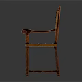 Vintage Wooden Chair With Leather Seat Backrest Armrests Metal Rivets And Carved Legs