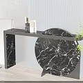 Modern Black Marble Console Table With Circular Top And Decorative Elements