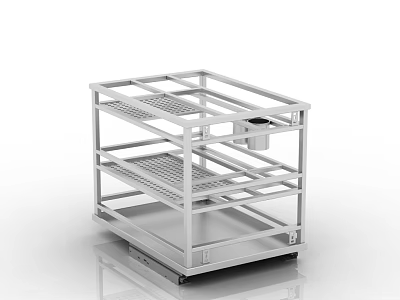 Sturdy Metal Kitchen Trolley With Multi Mesh Shelves And Small Bucket 3d model
