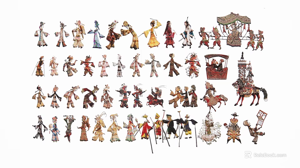 Traditional Handcrafted Hanging Ornaments With Various Character Figures And Decorative Designs 3d model 