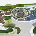 Public Park Landscape Design Featuring Circular Water Feature Curved Walkways Greenery And Seating Areas
