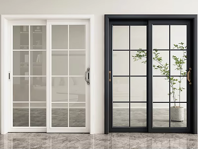 Modern Home Interior With Stylish White And Black Glass Sliding Doors 3d model