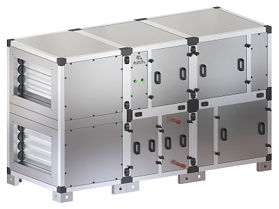 Industrial Equipment Featuring Metal Enclosure Multiple Compartments Ventilation Panels And Structural Connectors 3d model
