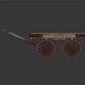 Vintage Wooden Cart With Flatbed Design Two Spoked Wheels And Handle