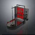 Mechanical Component Structure With Silver Frame Red Grid Panels And Curved Tray