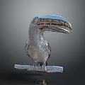 Toucan Sculpture With Silver Metallic Finish Perched On Wooden Branch
