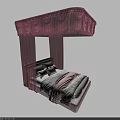 Pink Fringed Canopy Double Bed With Gray And Pink Bedding And Pillows