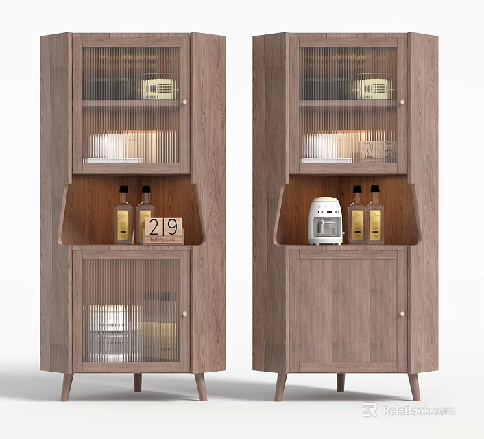 Wooden Wine Cabinet with Glass Doors Modern Design Wine Bottles and Number 29 Calendar 3d model 