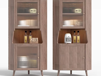 Wooden Wine Cabinet with Glass Doors Modern Design Wine Bottles and Number 29 Calendar 3d model