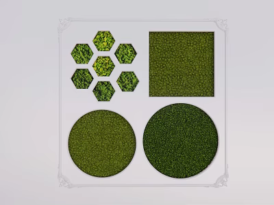Decorative Green Plant Wall With Hexagons Square And Circular Textured Components 3d model