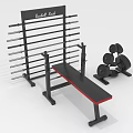Sturdy Fitness Equipment With Barbell Rack Multiple Bars Weight Bench Red Top And Dumbbells