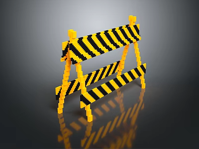 Building Blocks Safety Barrier Toy Model With Yellow And Black Stripes Design 3d model