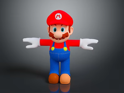 Mario Plush Toy With Red Hat Blue Overalls White Gloves And Outstretched Arms 3d model