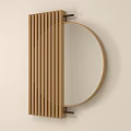 Modern Minimalist Wall Decor With Round Mirror And Vertical Wooden Slats
