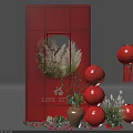 Red Photo Check In Spot with Circular Cutout Red Lanterns Greenery Fu Character Life Style