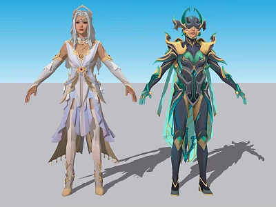 Game and Movie Characters With White Purple and Green Black Outfits and Gold Accents 3d model