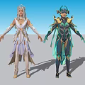 Game and Movie Characters With White Purple and Green Black Outfits and Gold Accents
