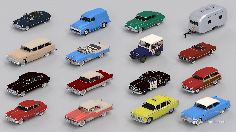 Vintage And Modern Toy Car Models In Assorted Colors And Styles 3d model 