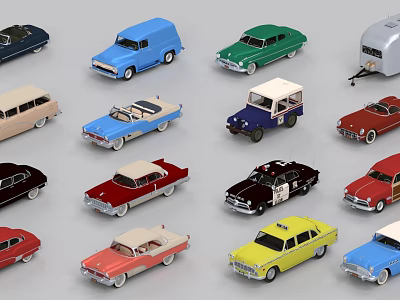 Vintage And Modern Toy Car Models In Assorted Colors And Styles 3d model