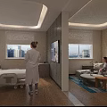 Medical Ward Interior With Healthcare Staff Patient TV Sofa Window And City View