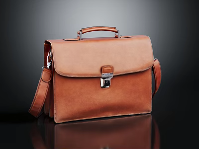 Brown Leather Briefcase With Secure Lock Handle And Adjustable Shoulder Strap 3d model