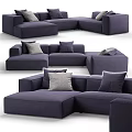 Modern Deep Purple Sectional Sofa With Comfortable Seats And Decorative Pillows 3d model