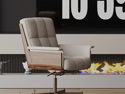 Modern Leather Office Chair With Wooden Armrests And Swivel Base In Contemporary Interior 3d model