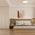 Tatami Bedroom Interior With Built in Wardrobes Decorative Painting And Warm Lighting