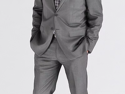 Man Wearing Gray Suit Standing with Hands in Pockets Formal Attire 3d model