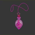 Heart Shaped Glass Bottle Pendant With Pink Content Red Cap And Gold Chain