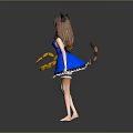 Game And Movie Character With Cat Ears Brown Hair Blue Dress White Hem Yellow Device